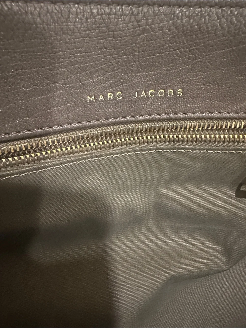Marc Jacobs Taupe Stanton Leather Top-Handle Satchel with Gold Hardware.